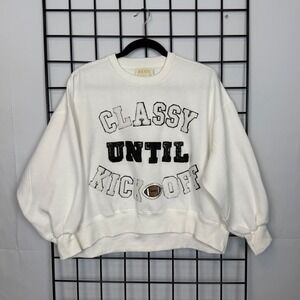 Judith March Oversized Sweatshirt Womens Small White Classy Until Kickoff Baggy